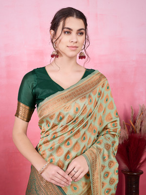 Shreyansh Creations Woven Bollywood Pure Silk Saree(Dark Green)