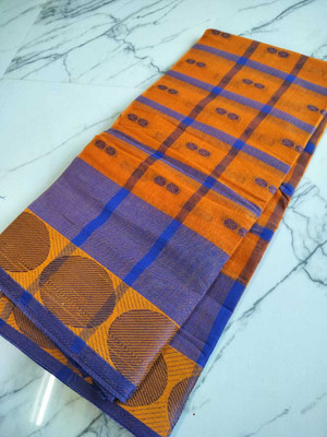 Dutta Self Design Tant Pure Cotton Saree(Orange)