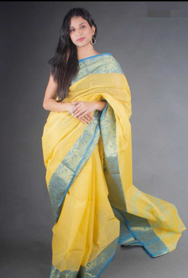 FASHION MOODS Woven Tant Pure Cotton Saree(Yellow)