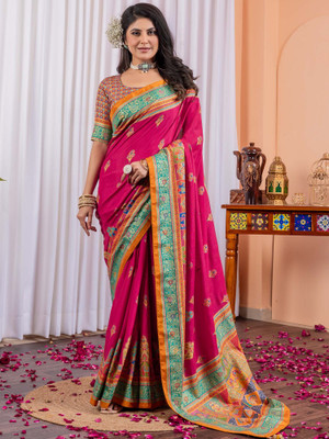 Tasrika Printed Daily Wear Silk Blend Saree(Pink)