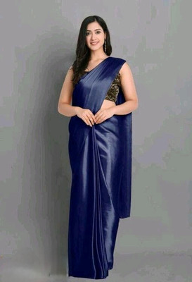 Arpita Fashion Solid/Plain, Self Design Bollywood Satin Saree(Dark Blue)