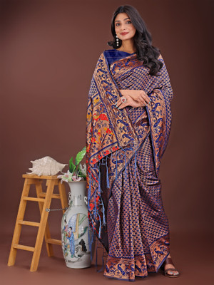 Tasrika Woven Kanjivaram Silk Blend Saree(Dark Blue)