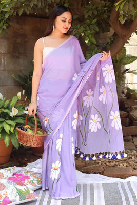 yourwish Printed Bollywood Cotton Blend Saree(Purple)