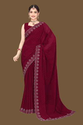 Shiv Febric Embellished Chanderi Georgette Saree(Maroon)