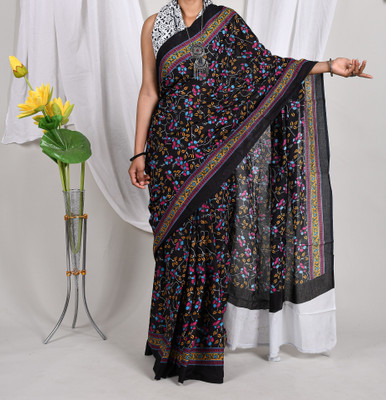 Threadier Printed Bollywood Pure Cotton Saree(Black)