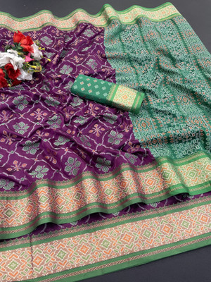 Pionex Woven Patola Pure Silk Saree(Purple)