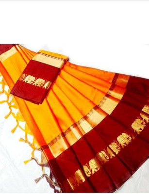 Mortal Textile Woven Handloom Cotton Silk Saree(Yellow)