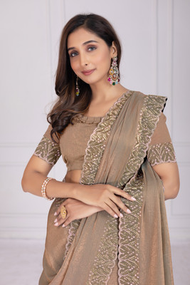 Krishna R fashion Self Design Bollywood Pure Silk Saree(Cream)