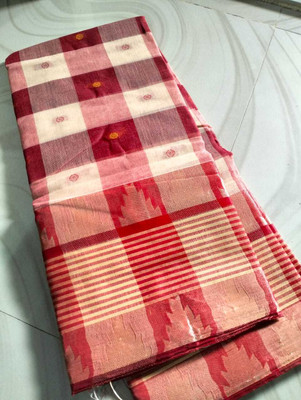 p fashion Self Design Tant Pure Cotton Saree(Pack of 2, Red)