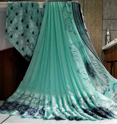Bombey Velvat Fab Embellished JAINTIA DHARA TOH HYNDAI Chiffon, Satin Saree(Black, Light Green)