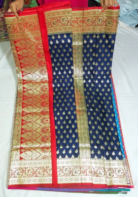 Asa fashion Self Design, Woven Banarasi Pure Silk, Cotton Blend Saree(Dark Blue, Red)