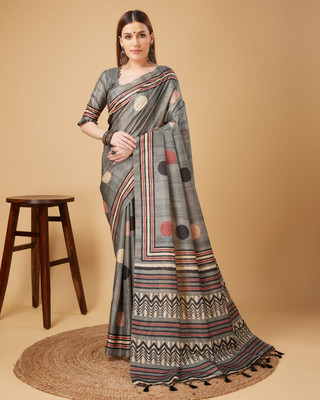 OPA GROUP Digital Print Banarasi Silk Blend Saree(Grey)