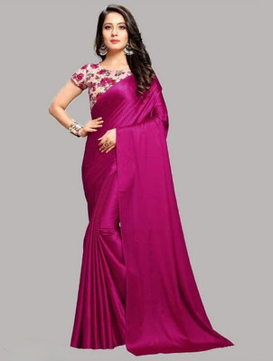 Arpita Fashion Color Block, Solid/Plain Bollywood Satin Saree(Purple)