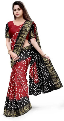 rajranitextiles Printed Bandhani Georgette Saree(Red, Black)