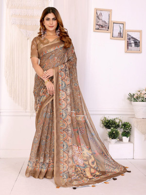 BINAKA FASHION Printed, Floral Print Daily Wear Chanderi Saree(Brown)