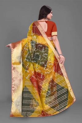 Aarunika LGF Solid/Plain Bollywood Organza Saree(Multicolor)