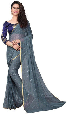 Florono enterprise Polka Print Bollywood Chiffon Saree(Grey)
