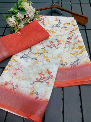 HouseOfCommon Printed Kanjivaram Linen, Cotton Linen Saree(Multicolor)