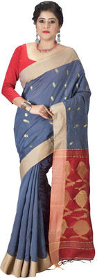 crochetin Woven Handloom Cotton Silk Saree(Grey, Red)