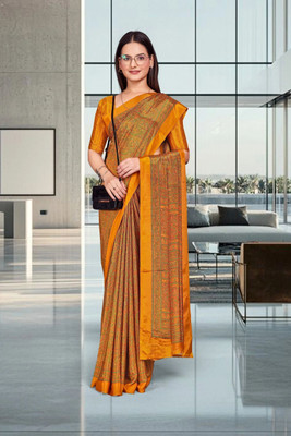 Feminista Printed, Solid/Plain Daily Wear Crepe Saree(Mustard)