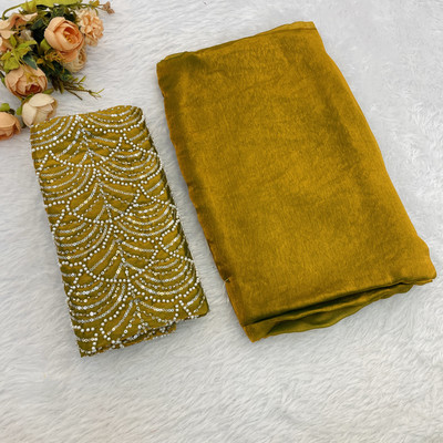 BELLETRENDZ Embroidered Bollywood Crepe Saree(Yellow)