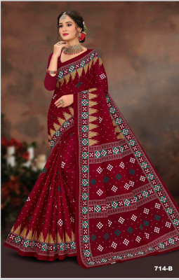Sumit Textiles Digital Print Sambalpuri Cotton Blend Saree(Red)