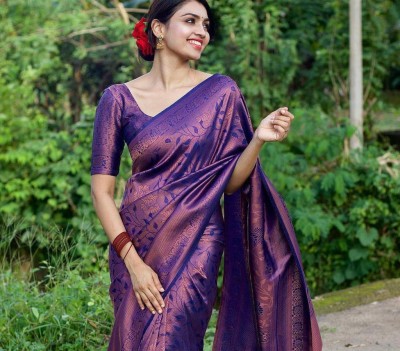 MISS MEERA Self Design Banarasi Jacquard Saree(Purple)