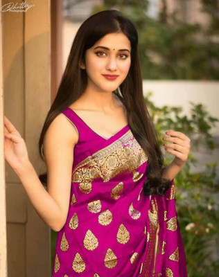 TRINITI FAB Woven, Embellished, Floral Print, Solid/Plain Kanjivaram Pure Silk, Art Silk Saree(Pink)