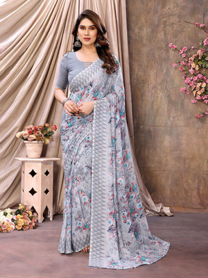 Moda Rapido Printed, Self Design Daily Wear Georgette Saree(Grey)
