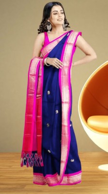 MAAND Woven, Self Design Kanjivaram Pure Silk, Cotton Silk Saree(Blue)