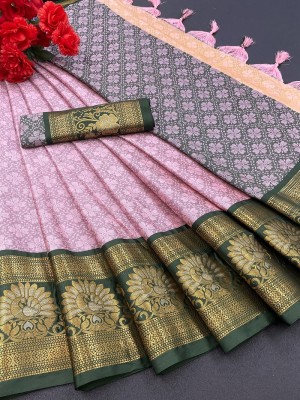 Wamsi Woven Banarasi Cotton Blend Saree(Multicolor)