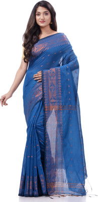 Desh Bidesh Woven, Self Design, Floral Print, Paisley Handloom Handloom Pure Cotton, Cotton Silk Saree(Light Blue)