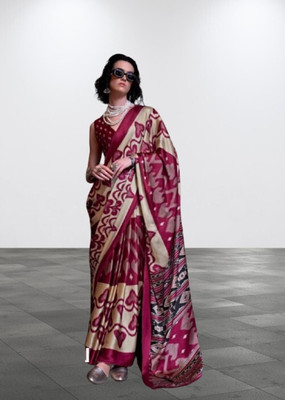 HouseOfCommon Embellished, Digital Print Bollywood Satin, Crepe Saree(Maroon)