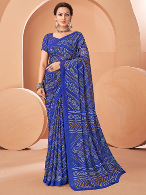 Pandadi Saree Printed Bandhani Chiffon Saree(Blue)