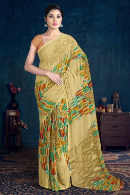 Kalamandir Printed Bollywood Silk Blend Saree(Beige)