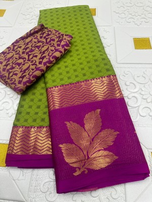 MM VENTURE Woven Kanjivaram Cotton Silk Saree(Green)