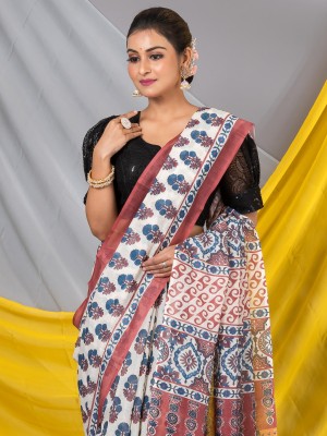 Divastri Printed Bollywood Cotton Blend Saree(Grey)
