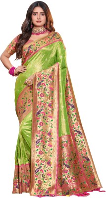 AARVI FASHION Woven Daily Wear Silk Blend Saree(Green)