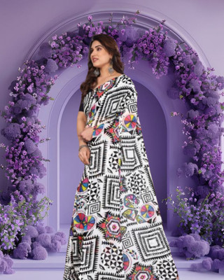 Jayu Digital Print Bandhani Georgette Saree(White)