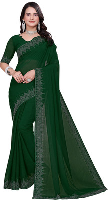 SARANGFEB Solid/Plain, Embellished Bollywood Georgette Saree(Green)