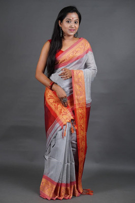 cloud vastra Woven Handloom Cotton Silk Saree(Grey)