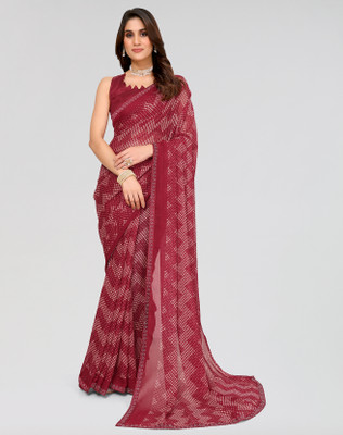 ANIRAV Printed Bollywood Georgette Saree(Maroon)