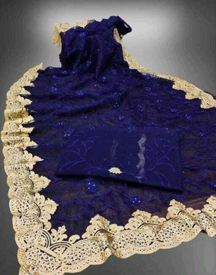 FINERFLY Embroidered Bollywood Net Saree(Blue)