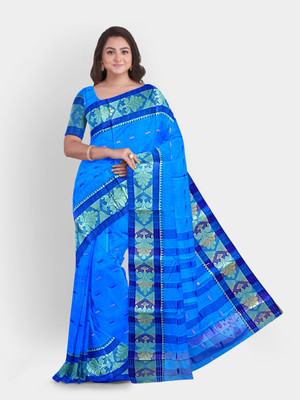 SONGITASAREE Woven, Printed Handloom Cotton Blend Saree(Blue)