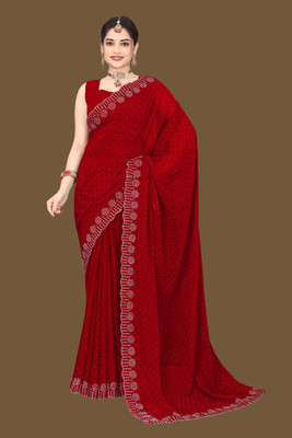 Shiv Febric Embellished Chanderi Georgette Saree(Red)