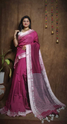HARE KRISHNA ENTERPRISE Solid/Plain Handloom Cotton Silk Saree(Pink)
