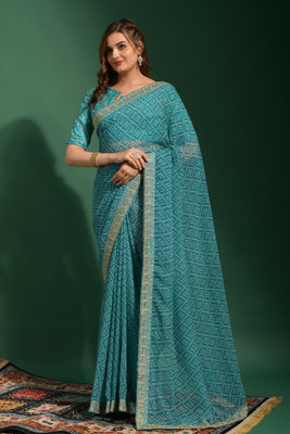 Divastri Printed Bandhani Georgette Saree(Blue)