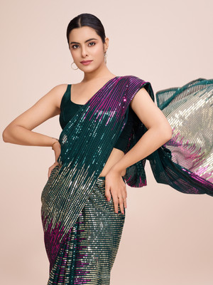 Divastri Embellished Bollywood Georgette Saree(Green)