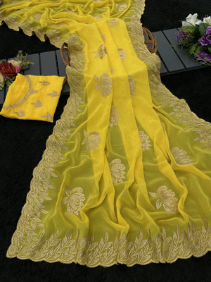 jiyanshi Embellished Bollywood Georgette Saree(Yellow)