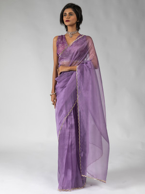 Divastri Embellished Bollywood Organza Saree(Purple, White)